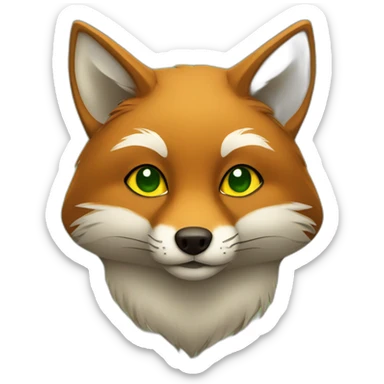 brown fox with yellow eyes and a green dark hood sticker