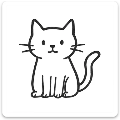 hand drawn outlined icon of a white cat with black details, no fill sticker