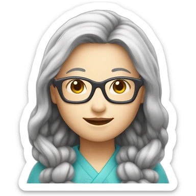 Chinese senio lady has long hair wear glasses show love sign sticker