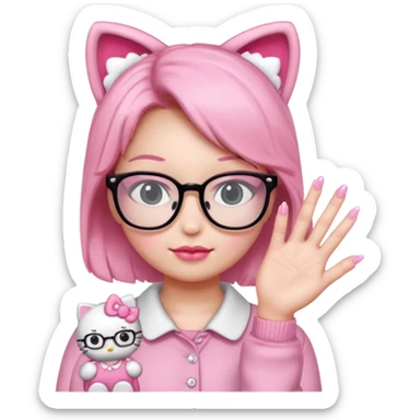 Nails cute hello kitty wear glasses sticker