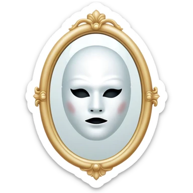 A mirror with a white masked face in it sticker