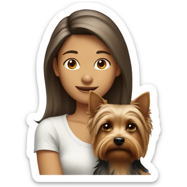 Girl with brown hair is holding a Silky terrier dog  sticker
