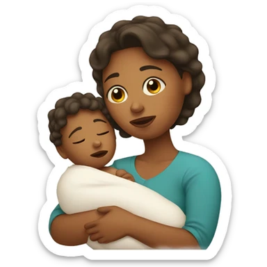sad mother with newborn sticker