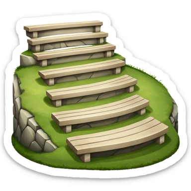 amphitheater benches on a grassy slope with 4 tiers sticker
