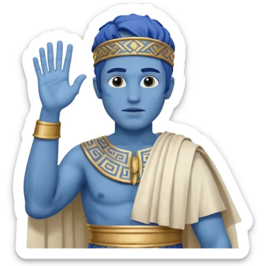 I want you to set it in Greece, with Greek clothing, blue skin, and looking like a man raising his hand. sticker