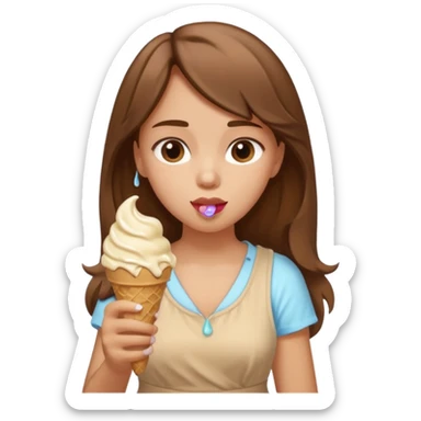 Un fille  brune au vêtement  beige qui mange une glace sticker