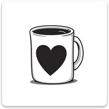 Hand drawn coffee mug with heart design sticker