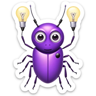 cute purple optiwatt bug with lightbulb antenna, big eyes, and a fun expression sticker