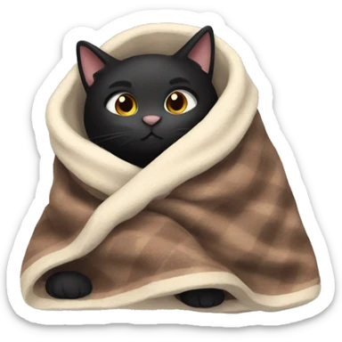 black cat cozy in a blanket sticker