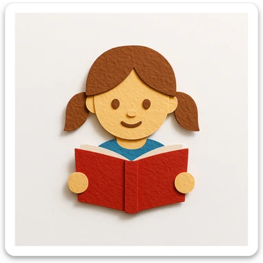 girl reading a book, paper craft style, textured and layered sticker