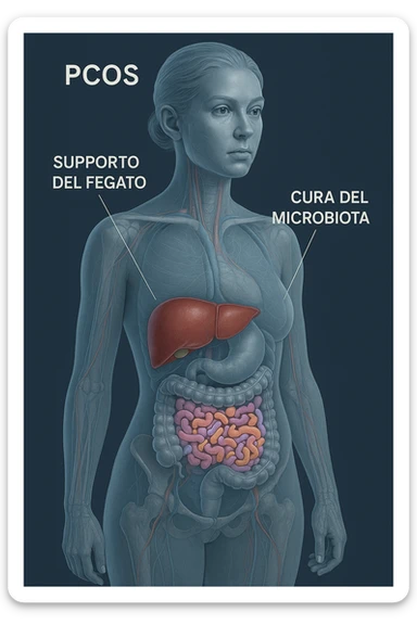 donna supportare fegato e microbiota in 3D immagine medica donna pcos in italiano  sticker