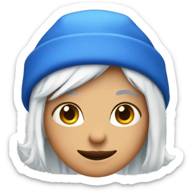 A girl with a blue hat with white hair shows a thumbs up sticker