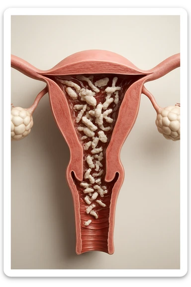 corpo umano anatomico con batteri come la candida nell'utero, sfondo neutro chiaro, iperrealistico 4k sticker