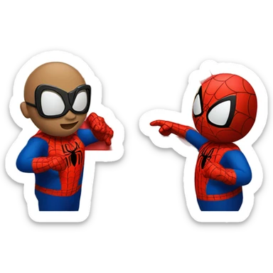 Three Spidermans pointing at each other in a triangle sticker