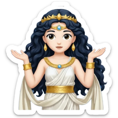 Luna, Goddess of Moon from Roman Deities with long black wavy hair, white sequin toga  sticker