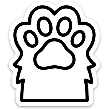 fluffy cat paw, minimalistic black outline, no fill, simple and clean sticker