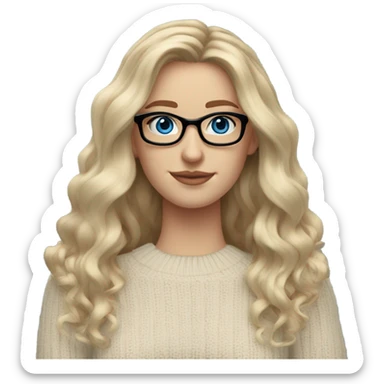 Blonde balayage long hair white women beige sweater blue eyes and small glasses  sticker