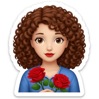 A girl with curly hair and res flowers in her hands sticker
