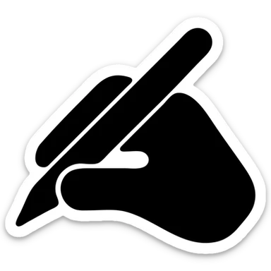 silhouette of a hand with a pen in writing pose, black fill, concise style, uniform line thickness sticker