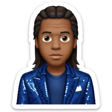Jay-Z with long dark brown hair, dark blue sequin outfit sticker