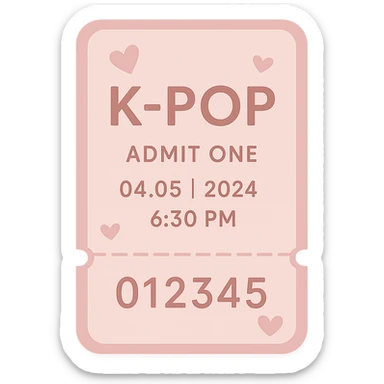 pink kpop ticket stub with hearts, stylish sticker