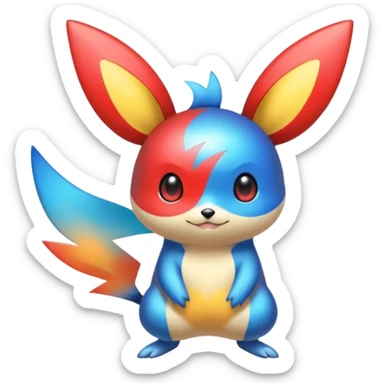 Blue and Red colorful iridescent Emolga-Victini-Pichu-Dedenne-fusion sticker