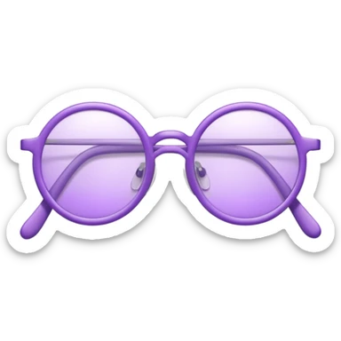 A 3D cartoon lavender-purple round spectacle with thin circular rims, clear lenses, soft shadow. Only glasses sticker