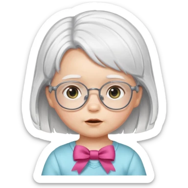 white haired little baby with glassess and ribbon on hair sticker