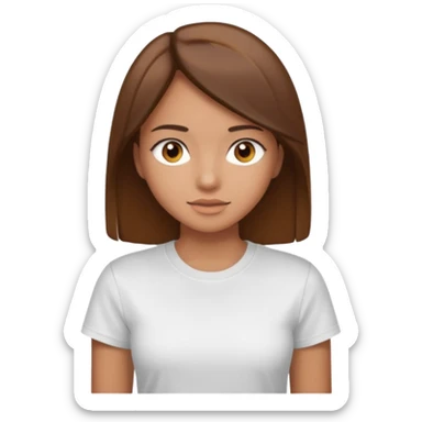 Chica de pelo liso y marrón con ojos color marrón claro y una camiseta blanca sticker