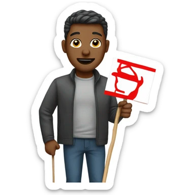man holding placard on stick sticker