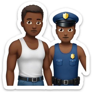 Black man in a tank top getting arrested by a white cop sticker