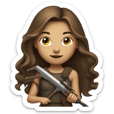 girl with long brown hair holding weapon   sticker