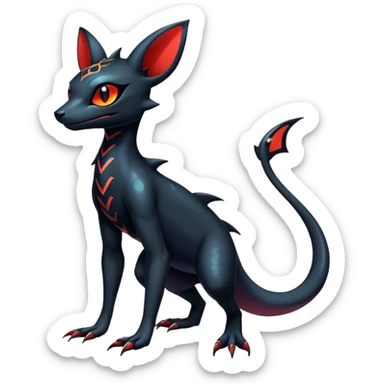 Shiny Dark Evil Exotic Colorful Salandit-Umbreon-Fakémon-hybrid-creature (full body)  sticker