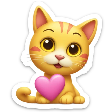 Yellow Cat with heart eyes and 3 hearts around face sticker