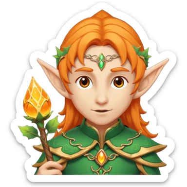Orange Haired Elf, old Mage elf with glowing orange staff sticker