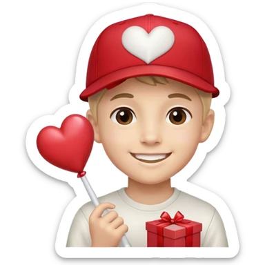 smiling boy in baseball cap Valentine’s gift  sticker