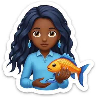 black girl kid with fish tail sticker