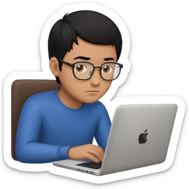 make an emoji of a male black hair developer behind laptop sticker