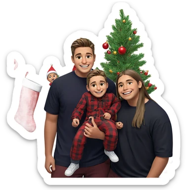 boys smiling with christmas tree sticker