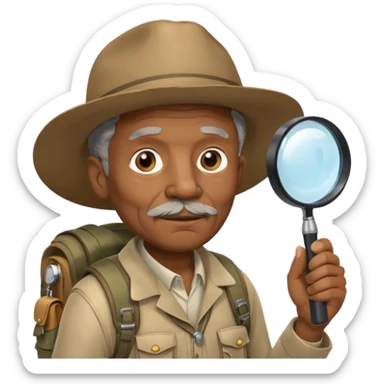 Explorer old black Man with backpack and magnifying glass sticker
