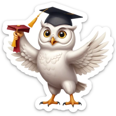 happy white Owl dancing with graduation hat and diploma in claws sticker