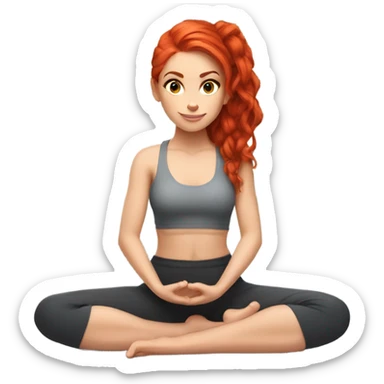Yoga girly girl sitting criss cross fit red hair girl beautiful fair skin sticker