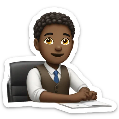 boy is sitting at desk and rising right hand sticker