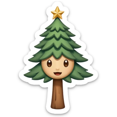 Un emoji représentant un petit sapin stylisé, sans bouche, avec deux grands yeux de biche brillants couleur cannelle. Style minimaliste, mignon et expressif, comme un sticker ou un emoji moderne. Fond parfaitement transparent, haute qualité, bien centré. sticker