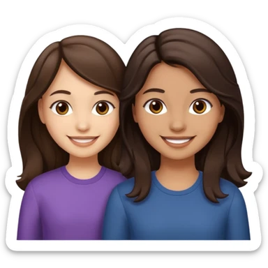 Longer wavy hair for one and straight for the other both dark brown hair. Light skin tone sticker