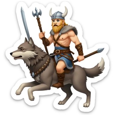 Viking Warrior Riding A Wolf  sticker