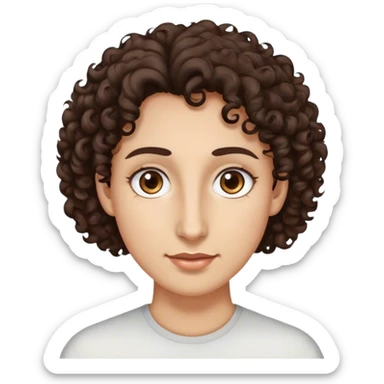 Dark Brown curly hair, brown eyes, long oval face shape, long nose, far eyebrows sticker