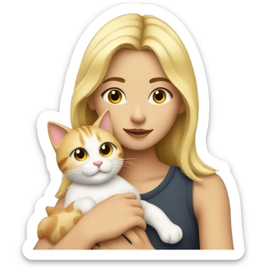 Blonde girl cuddling a cat sticker