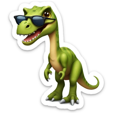 dinosaur standing with sunglasses on while having question mark next to him sticker