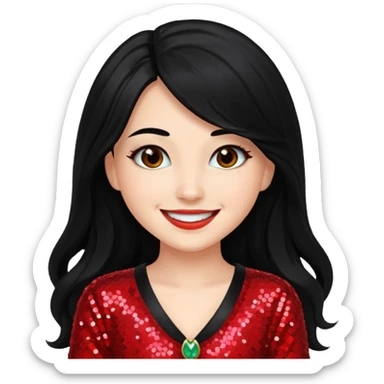 Jade from Bratz with long black hair and red sequin outfit sticker